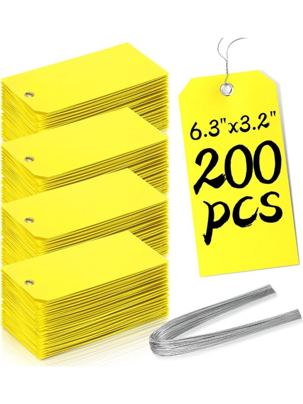 200 Heavy Duty Yellow Plastic Hang Tags - Write On, Ideal for Inventory